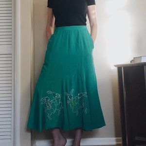 Teal Flowy Silk Skirt
